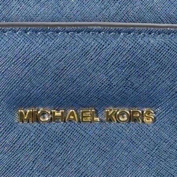 Michael Kors Selma Saffiano Leather Satchel Shoulder Bag Tricolor Navy White Tan - Picture 15 of 16